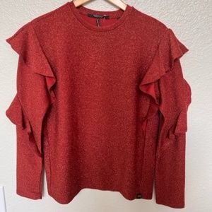 Scotch & Soda Metallic Ruffle Long Sleeve Top Size XS